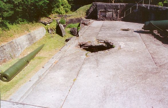 Battery Crockett bomb crater on top deck
